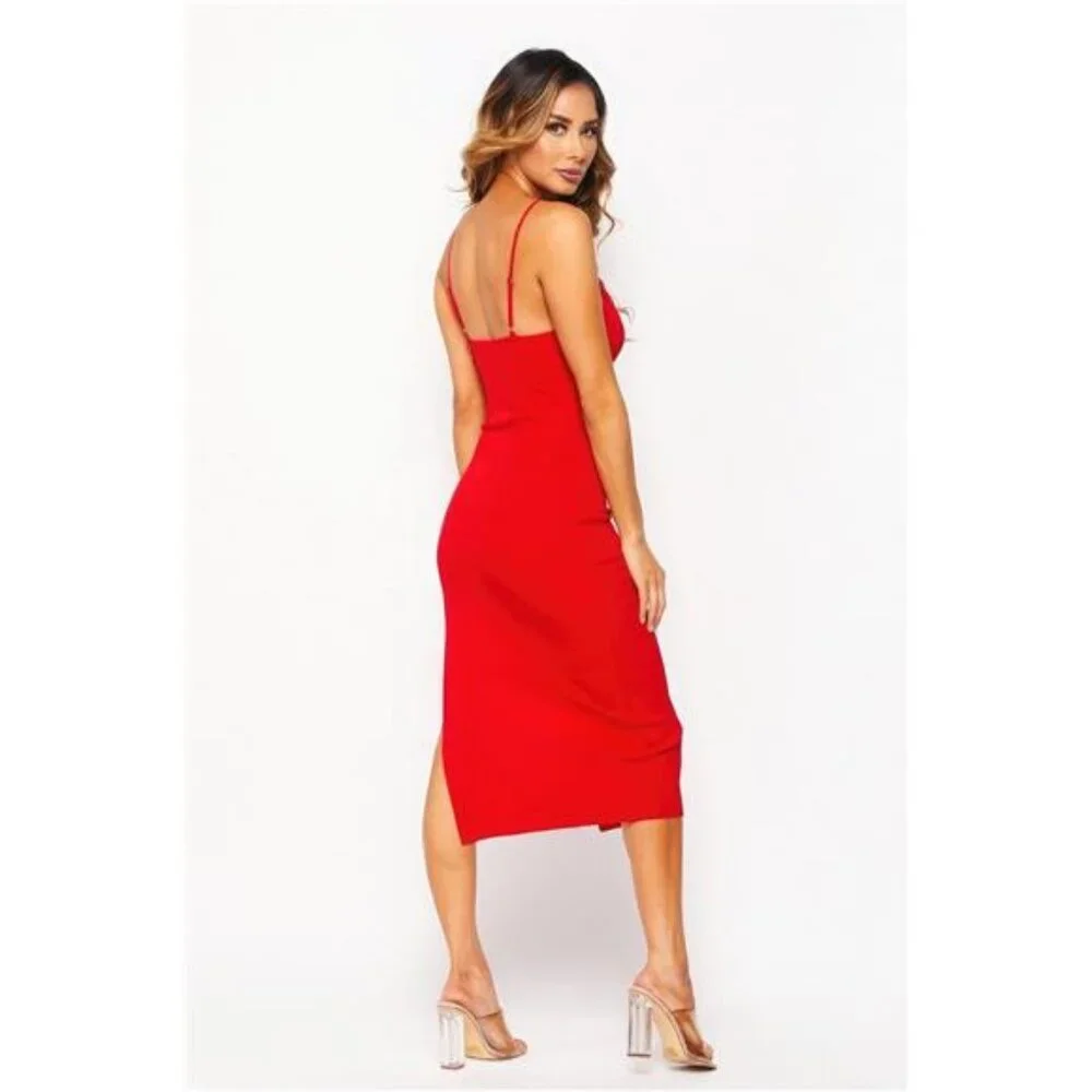Red Side Slit Cami Dress - Picture 4 of 5